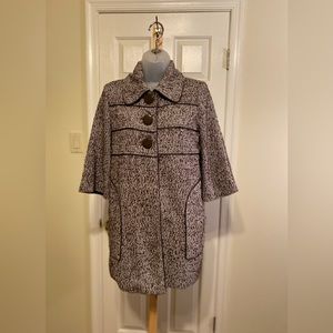 MAC & JAC - Woman’s brown/cream wool tweed blend coat with 3/4 sleeves, Size: L